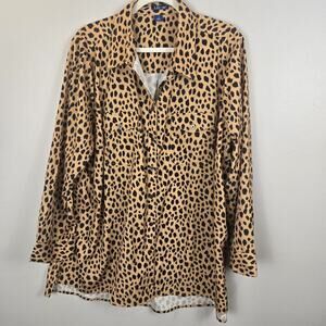 Liz & Me Relaxed Fit Camp Shirt Button Up Cheetah Print PLUS 1X MOBWIFE Animal